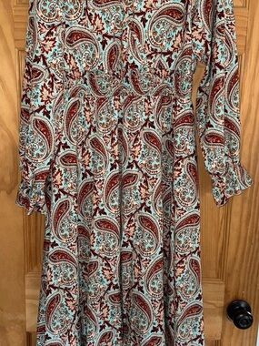 SHEIN Paisley Maxi Dress in Teal and Burgundy